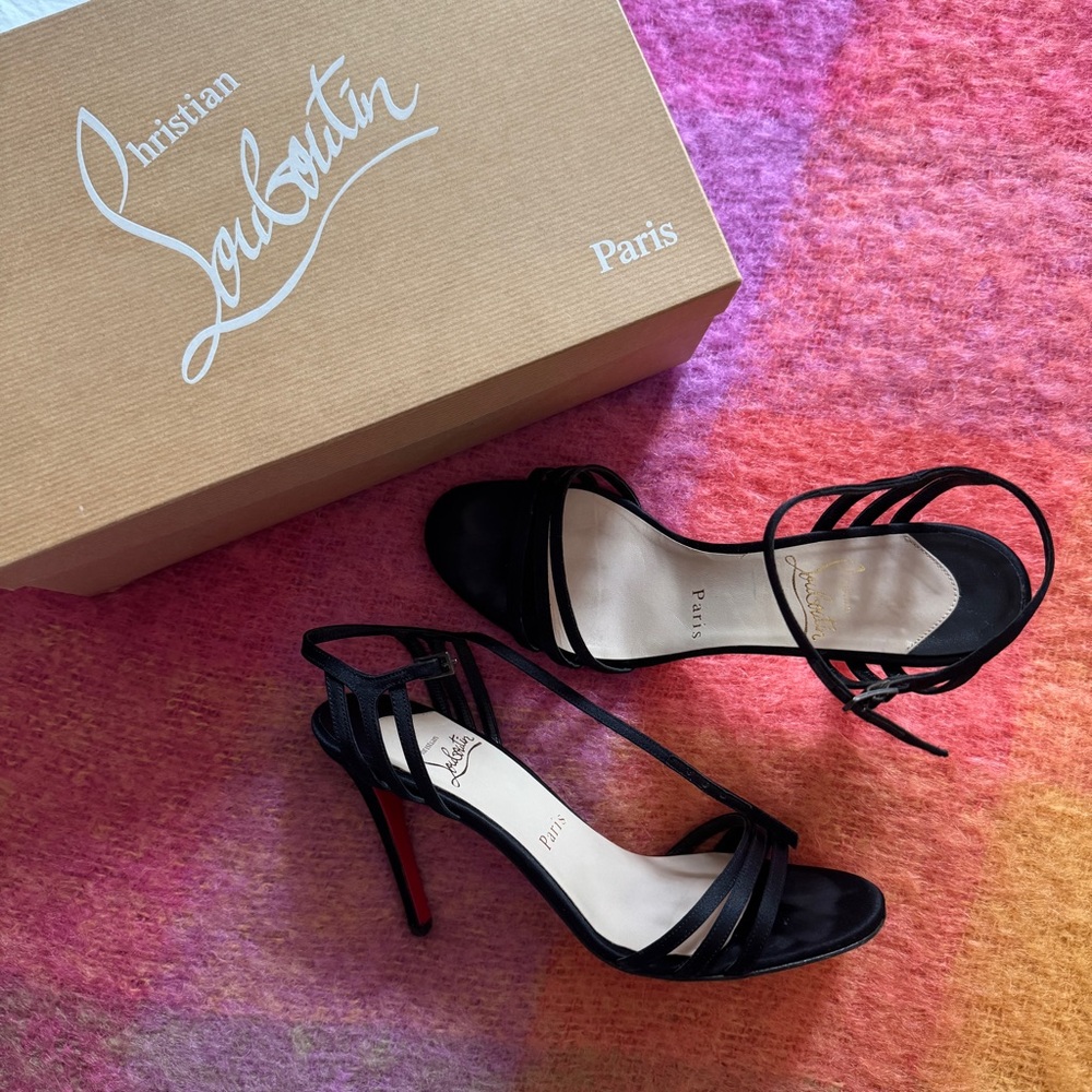 Sz 38.5 Christian Louboutin Black Strappy Heels